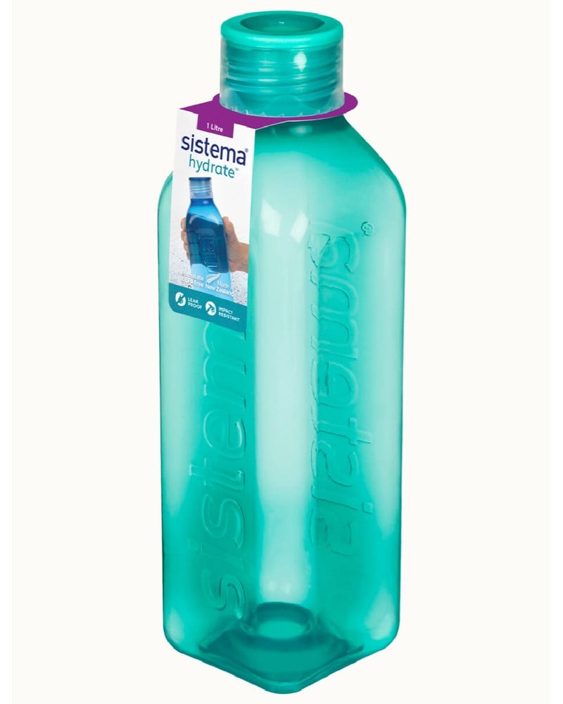 Sistema 1L Square Bottle, Leak-Proof, BPA-Free Water Bottle for Kids, School, Office & Travel, Light weight - Green - Image 1