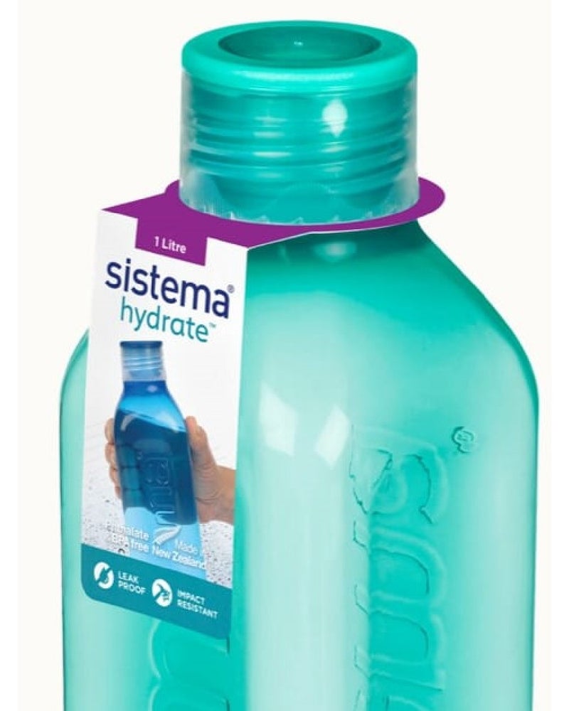 Sistema 1L Square Bottle, Leak-Proof, BPA-Free Water Bottle for Kids, School, Office & Travel, Light weight - Green - Image 3