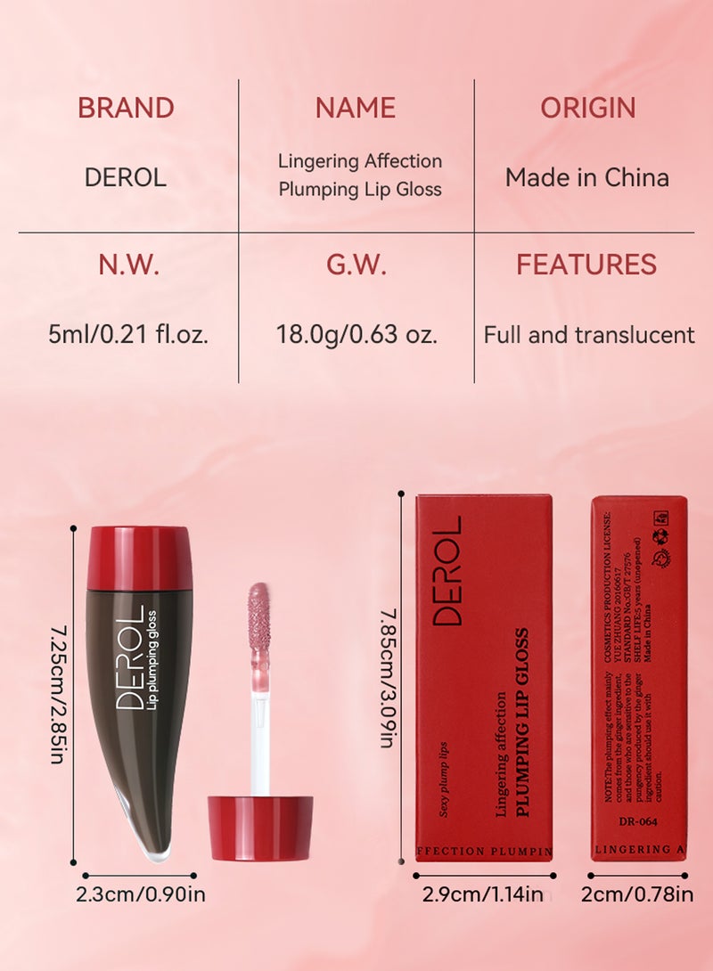 ديرول ملمع شفاه ممتلئ، أحمر شفاه سائل مرطب، ملمع شفاه يدوم طويلًا بتغطية كاملة، قاعدة شفاه شفافة لامعة بلون الفلفل الحار - Image 2