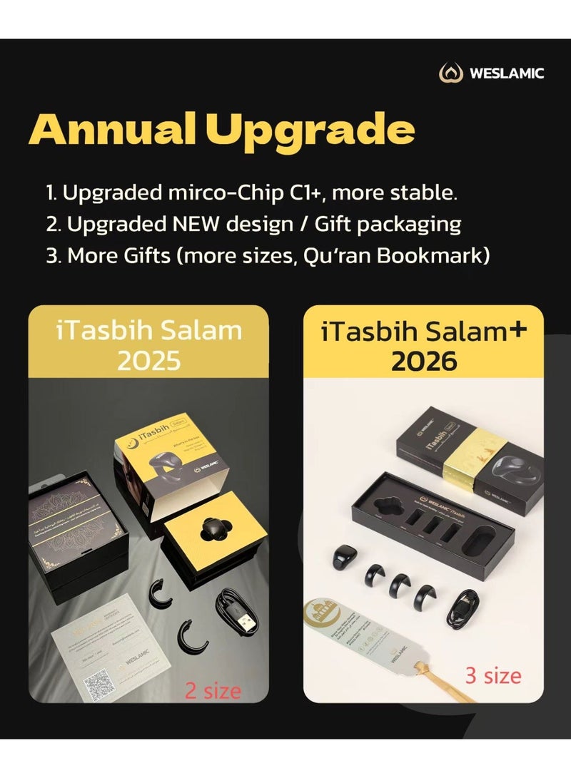 ويسلاميك خاتم التسبيح الذكي سلام - عداد ذكر إسلامي رقمي، شاشة OLED، مزامنة التطبيقات، شحن مغناطيسي، عمر بطارية طويل، مقاوم للماء IP67، تذكير بالصلاة (18 مم، 20 مم، 22 مم) 3 أحجام. - Image 3