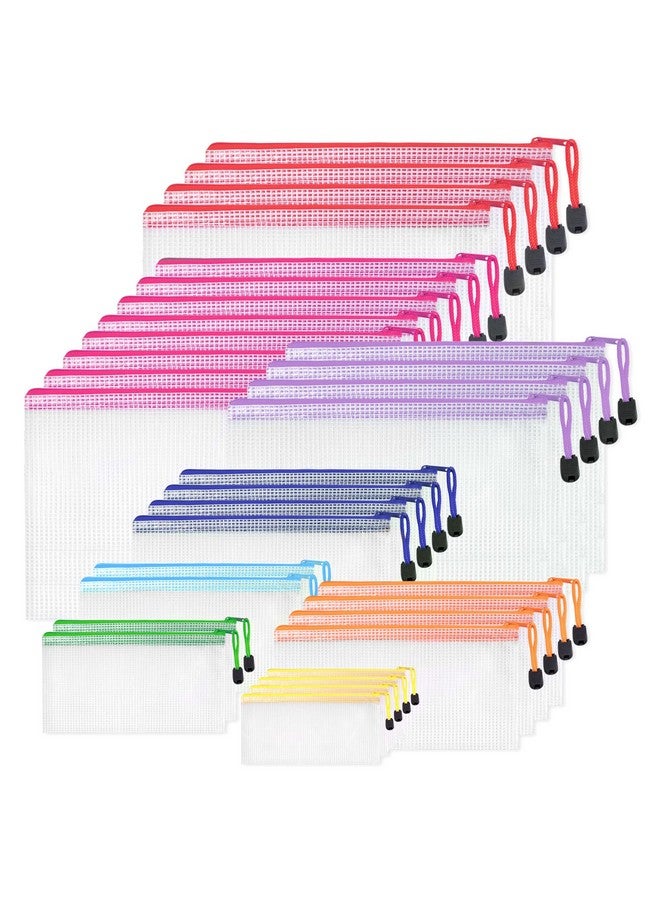 Toptime 30Pcs Mesh Zipper Pouch Bags 8 Size Plastic Zipper Pouches For Organizing Waterproof Clear Zipper Bags Small Mesh Bag With Zipper Organizer Bags For Document Puzzle Board Game Storage  - Image 1