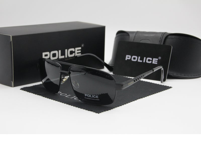POLICE High Quality Men's Sun Polarized Glasses Metal High-end Sunglasses Black Frame with Grey Lenses - Image 1