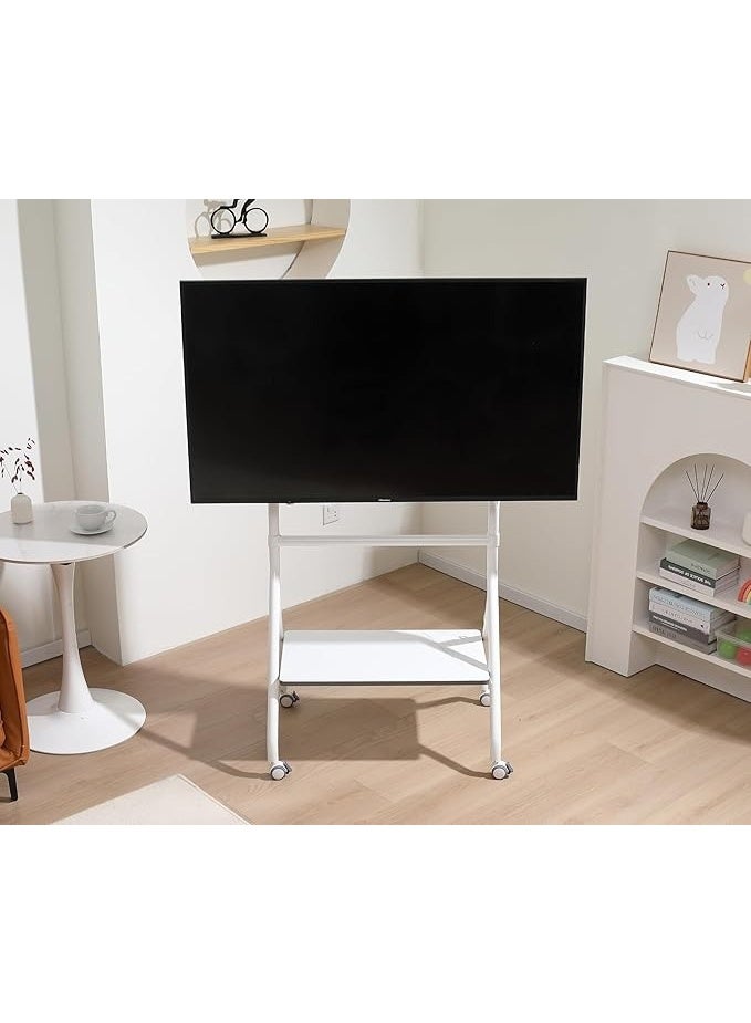 BEETEC Mobile TV Stand for 32–86 Inch Screens, Height Adjustable Rolling TV Cart with Lockable Wheels, VESA 600x400mm, Max Load 45 kg, Cable Management, Sliding Pivot, Shelf Load 10kg , White | TF-RG9W - Image 3