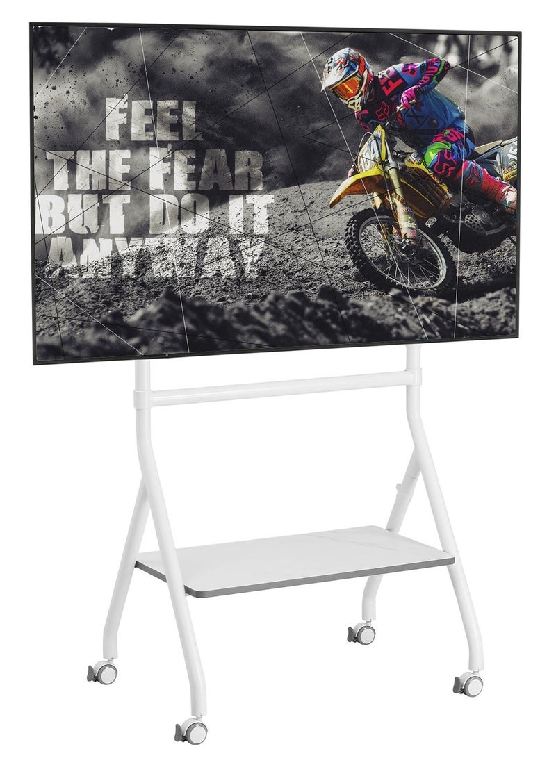 BEETEC Mobile TV Stand for 32–86 Inch Screens, Height Adjustable Rolling TV Cart with Lockable Wheels, VESA 600x400mm, Max Load 45 kg, Cable Management, Sliding Pivot, Shelf Load 10kg , White | TF-RG9W - Image 1