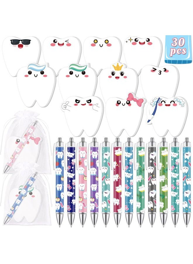 Seagoodbye 30Pcs Nurse Week Dental Assistant Appreciation Tooth-Shaped Sticky Notes and Ballpoint Pens Gifts, Dentist Post it Notepad for Employees Christmas Holiday Birthday Party Supplies - Image 1