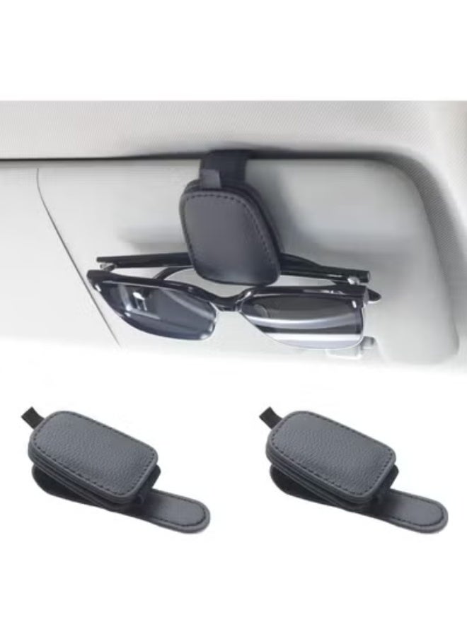 COYO Sunglass Holder for Car, Magnetic Leather Sunglasses Holder and Ticket Card Clip, Car Visor Accessories, 2 Packs (Black) - Image 1