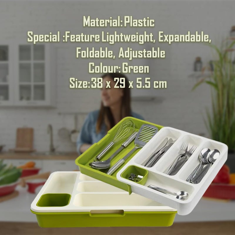 SUKHAD Expandable Cutlery storage drawer tray Spoon Knife cutting tools organizer 38 x 29 x 55 CM Green White - Image 2