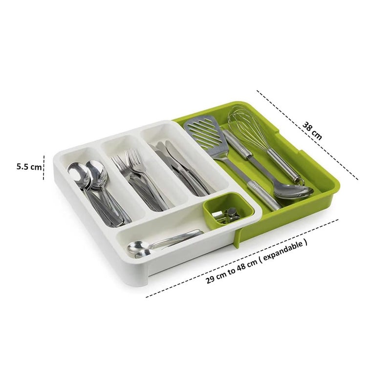 SUKHAD Expandable Cutlery storage drawer tray Spoon Knife cutting tools organizer 38 x 29 x 55 CM Green White - Image 4