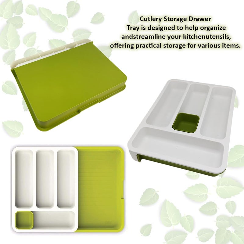 SUKHAD Expandable Cutlery storage drawer tray Spoon Knife cutting tools organizer 38 x 29 x 55 CM Green White - Image 5