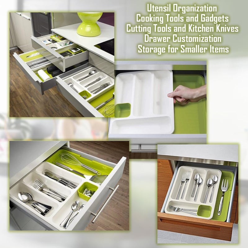 SUKHAD Expandable Cutlery storage drawer tray Spoon Knife cutting tools organizer 38 x 29 x 55 CM Green White - Image 3