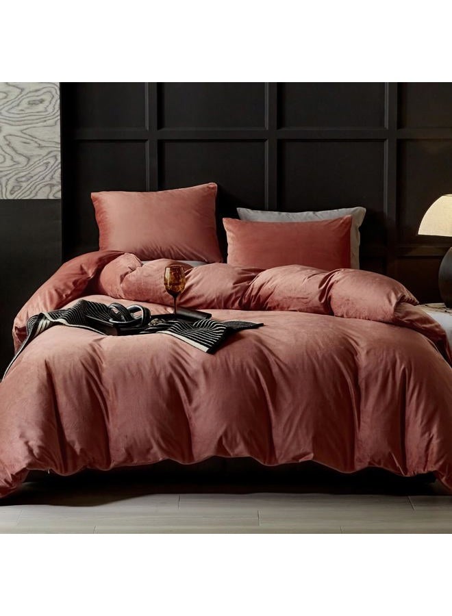 WARMDERN Blush Pink Flannel Velvet Duvet Cover Queen Size Duvet Cover Bedding Sets, 3pcs Ultra Soft Luxury Textured Modern Crystal Velvet Duvet Covers with Zipper Closure(Blush Pink, Queen) - Image 1