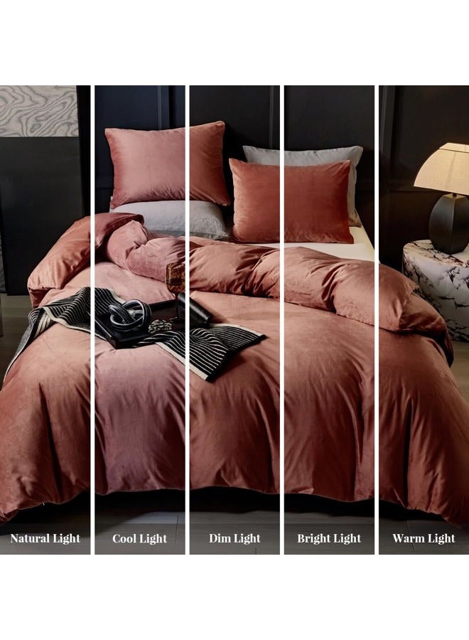 WARMDERN Blush Pink Flannel Velvet Duvet Cover Queen Size Duvet Cover Bedding Sets, 3pcs Ultra Soft Luxury Textured Modern Crystal Velvet Duvet Covers with Zipper Closure(Blush Pink, Queen) - Image 3