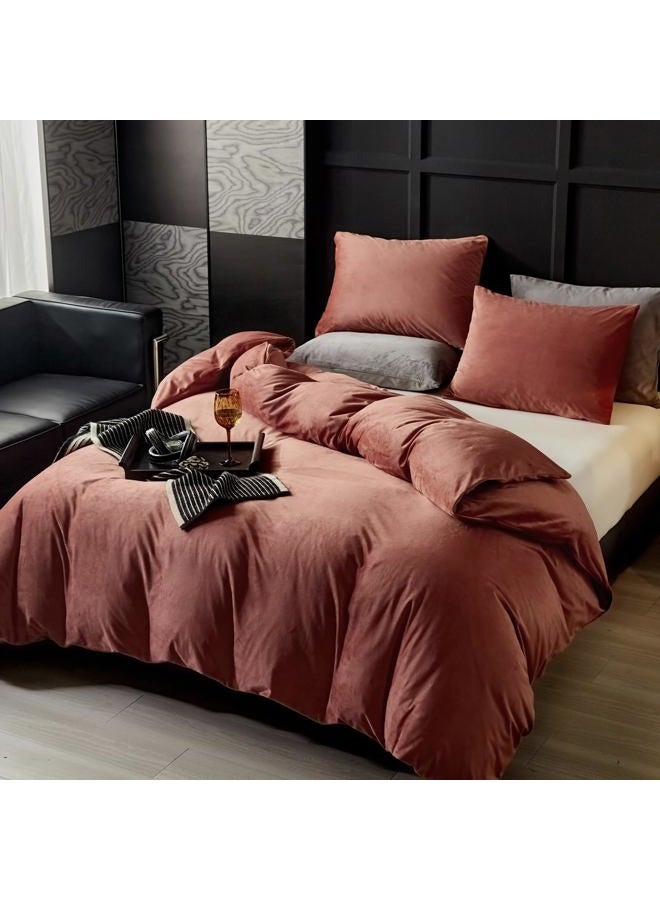 WARMDERN Blush Pink Flannel Velvet Duvet Cover Queen Size Duvet Cover Bedding Sets, 3pcs Ultra Soft Luxury Textured Modern Crystal Velvet Duvet Covers with Zipper Closure(Blush Pink, Queen) - Image 2