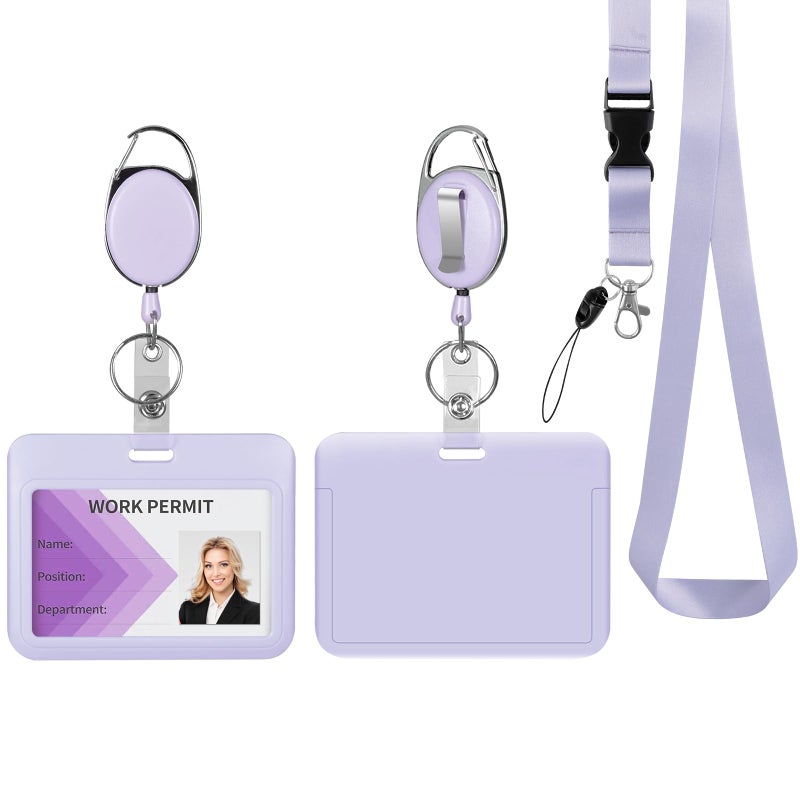 happyhbt Retractable ID Badge Holder with Breakaway Lanyard,Heavy Duty Badge Reel,Detachable Keychain, Cruise Ship Cards Holder,for Nurse Officer Teacher Security Staff Women Men(Purple Horizontal) - Image 1