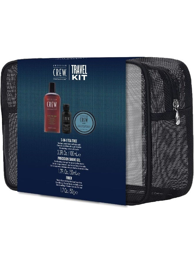 أمريكان كرو مجموعة سفر AMERICAN CREW للرجال: شامبو وبلسم وجل استحمام 3 في 1 (100 مل)، وجل حلاقة دقيق (50 مل)، وشمع شعر ألياف مع تثبيت قوي (50 جم) للعناية بالشعر والجسم - Image 1