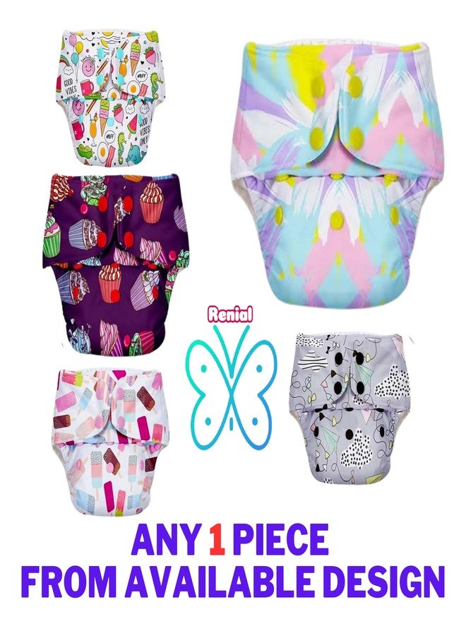 RENIAL Soft Organic Reusable Cloth Diapers | Leakage Proof Reusable Cloth Diaper with UltraThin pads| Freesize for 3 Months to 3 Years Multicolor Print (Pack of 1) - Image 2