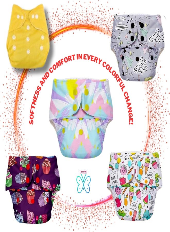 RENIAL Soft Organic Reusable Cloth Diapers | Leakage Proof Reusable Cloth Diaper with UltraThin pads| Freesize for 3 Months to 3 Years Multicolor Print (Pack of 1) - Image 4