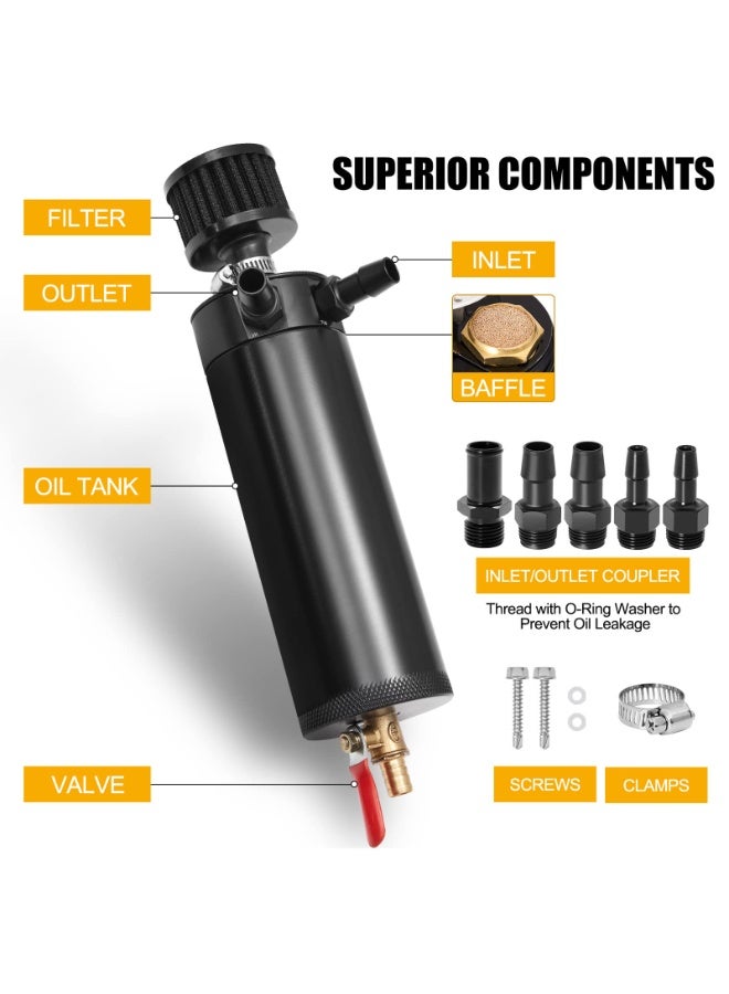 general Universal 2 Port Aluminum 750ml Baffled Oil Catch Can Reservoir Tank with Breather Filter and Drain Valve - Image 3