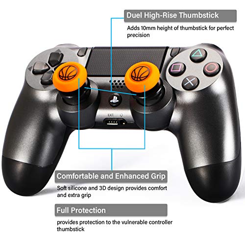 Playrealm FPS Thumbstick Extender & Printing Rubber Silicone Grip Cover 2 Sets for PS5 Dualsenese & PS4 Controller (Basketball) - Image 2