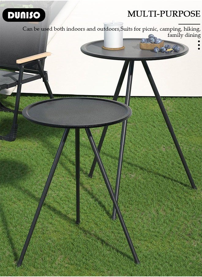 DUNISO Adjustable Outdoor Folding Table, Compact Aluminum Alloy Camping Round Table, Portable Liftable Picnic Camping Table with Storage Bag for Outdoor Picnic Fishing Barbecue Mini Round Table for Living Room, Home Office,Coffee Table,Side Table,Camping Table  - Image 5