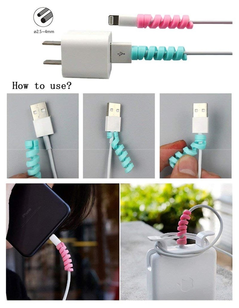 Multipurpose Spiral Cable Protector for Charging Cables Compatible with iPhones, Macbooks and Oneplus Cables. (Multi-Colour, Set of 15 Pcs)