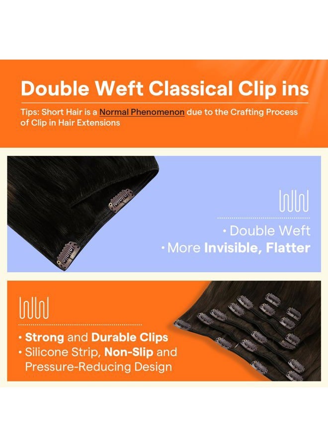 Full Shine Clip in Hair Extensions Ombre 14 Inch Human Hair Clip in Extensions Double Weft Brown Balayage Color 2 to 8 Highlight 2 Dark Brown Clip in Remy Hair Extensions 100 Gram 7 Pcs - Image 4