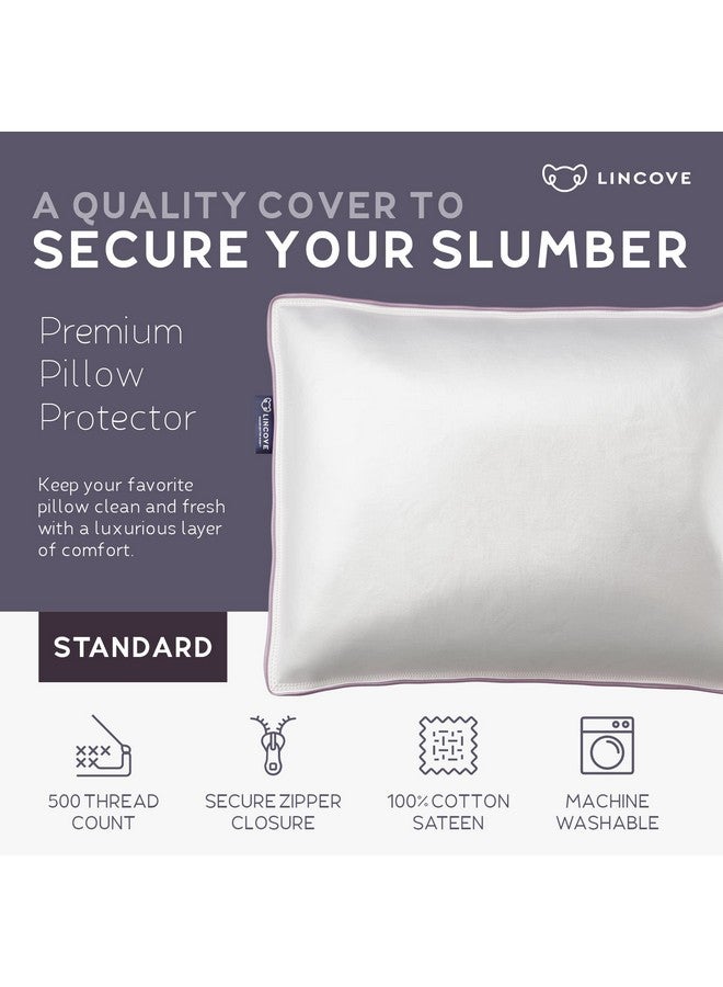 Lincove Lincove 100% Cotton Sateen Pillow Protector Cover - Zipper Pillow Cover - 500 Thread Count Luxury Cotton - Zippered Dust Pillow Protector Bed Pillow Case, Standard, 20”x26” - 2 Pack  - Image 2