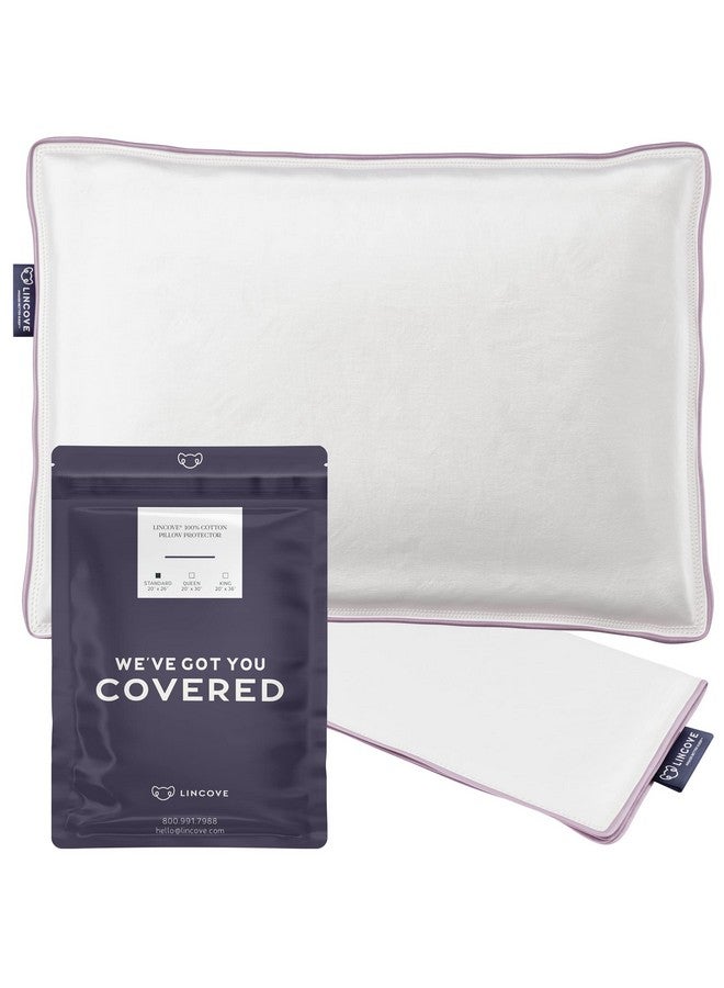 Lincove Lincove 100% Cotton Sateen Pillow Protector Cover - Zipper Pillow Cover - 500 Thread Count Luxury Cotton - Zippered Dust Pillow Protector Bed Pillow Case, Standard, 20”x26” - 2 Pack  - Image 1
