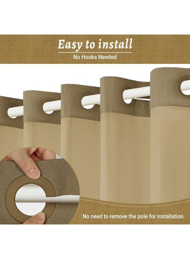 WONICY No Hook Shower Curtain with Snap in Liner, Polyester Textured Shower Curtain with Liner Set, Waterproof Washable Hotel Style Shower Curtains for Bathroom, 71Wx74H, Khaki - Image 2