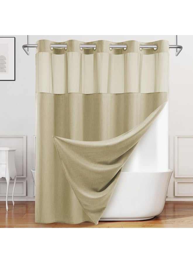 WONICY No Hook Shower Curtain with Snap in Liner, Polyester Textured Shower Curtain with Liner Set, Waterproof Washable Hotel Style Shower Curtains for Bathroom, 71Wx74H, Khaki - Image 1