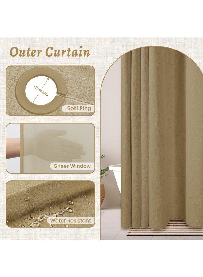 WONICY No Hook Shower Curtain with Snap in Liner, Polyester Textured Shower Curtain with Liner Set, Waterproof Washable Hotel Style Shower Curtains for Bathroom, 71Wx74H, Khaki - Image 3