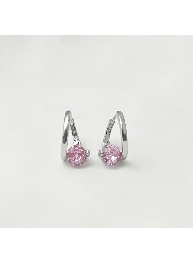 Korean Style New Geometric Micro Inlaid Zircon Ear Buckle Niche Design Fashionable Exquisite Temperament Simple Multi-match Female Earrings 