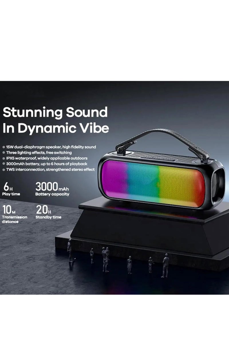 JL-380Wireless Bluetooth Speaker with AI and Pure Surround Sound, Multi-Color RGB Lighting with Carrying Strap, Multiple Compatibility Modes, FM Radio, Memory, - Image 2