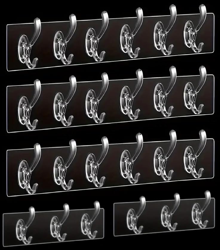 Styllent 5Pcs Self Adhesive Strong Hook for Wall Heavy Duty Without Drilling for Clothes Hanging Bathroom Stand Hanger, Napkin Holder Reusable, Waterproof & Transparent/Clear Hooks (Combo - 2) - Image 1