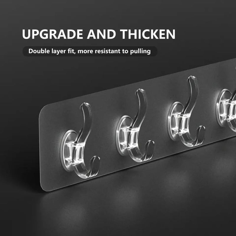 Styllent 5Pcs Self Adhesive Strong Hook for Wall Heavy Duty Without Drilling for Clothes Hanging Bathroom Stand Hanger, Napkin Holder Reusable, Waterproof & Transparent/Clear Hooks (Combo - 2) - Image 2