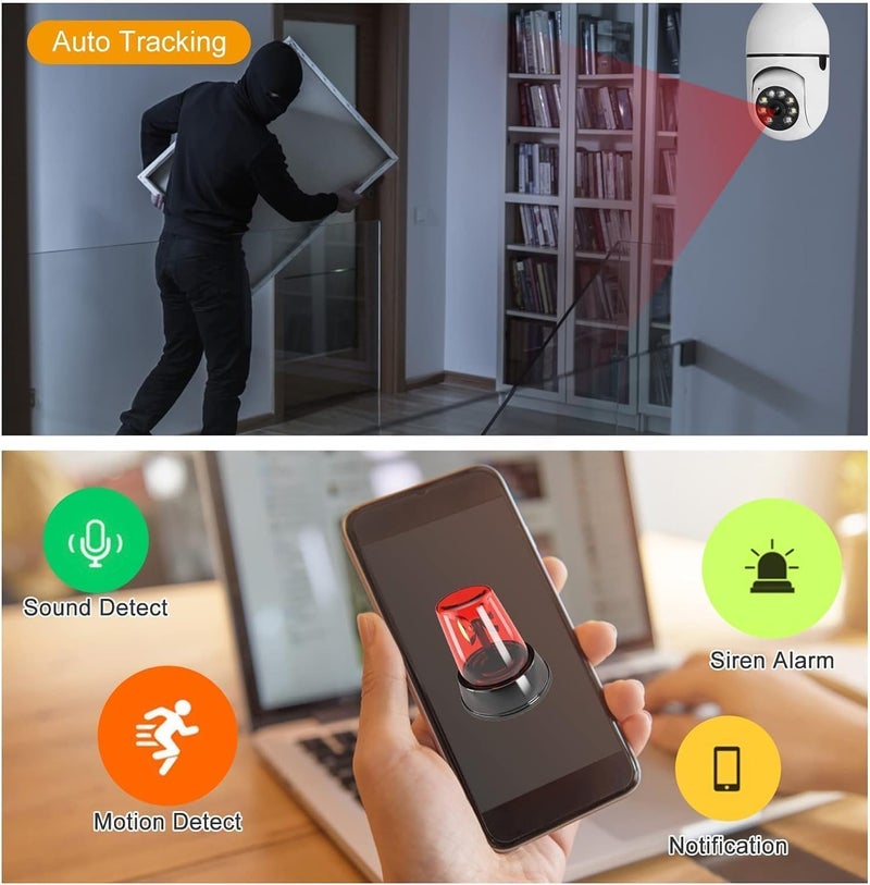 TP PLUS كاميرا أمان منزلية ذكية بدقة 3 ميجابكسل وبدقة عالية 360° مع كاميرا مصباح قابلة للتدوير والدوران ودعم بطاقة SD سعة 128 جيجابايت (غير مدرجة) مثالية لمراقبة المكتب المنزلي (كاميرا خفيفة) - Image 2
