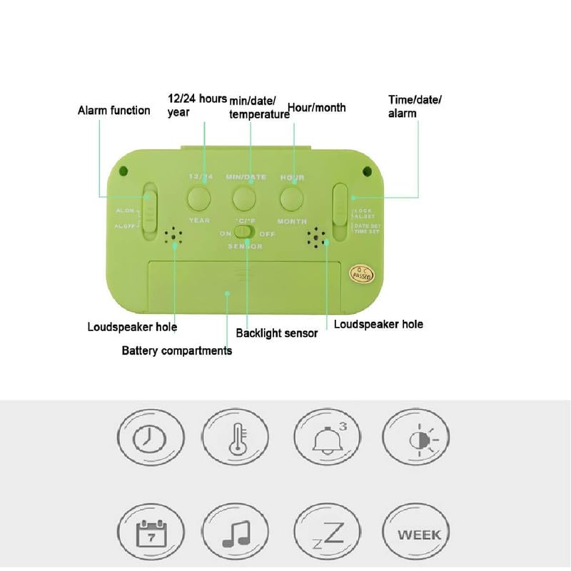 DS Enterprise Avyaya Digital Alarm Clock Large LED Display Smart Backlight Battery Operated Alarm Table Clock with Automatic Sensor Date Temperature for KidsStudent Bedroom Green - Image 4