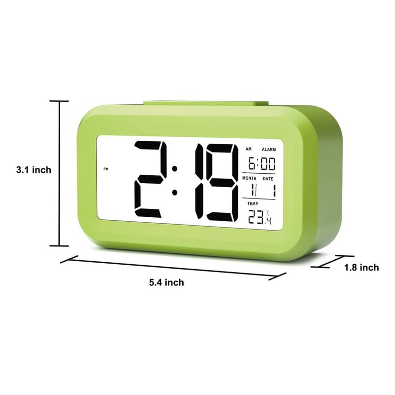DS Enterprise Avyaya Digital Alarm Clock Large LED Display Smart Backlight Battery Operated Alarm Table Clock with Automatic Sensor Date Temperature for KidsStudent Bedroom Green - Image 3