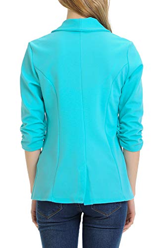 MINEFREE Women's 3/4 Ruched Sleeve Lightweight Work Office Blazer Jacket Aqua 2XL - Image 4