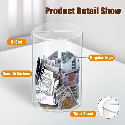 Hicocool Clear Piggy Bank, Acrylic Piggy Bank for Adults Must Break to Open, Unopenable Money Saving Box for Boys Girls Birthday Gift (6" H x 3.54" D) - Image 5