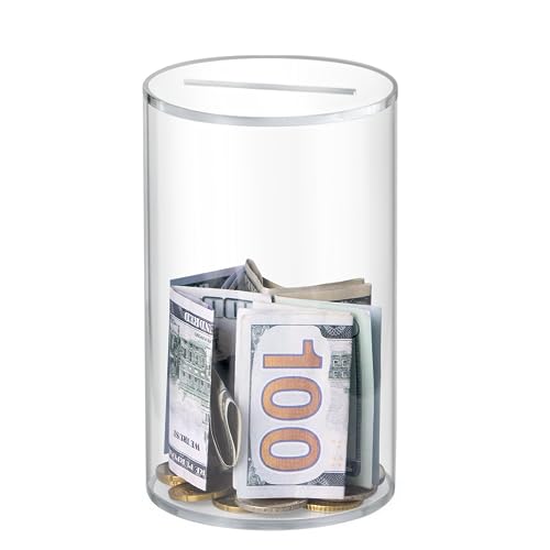 Hicocool Clear Piggy Bank, Acrylic Piggy Bank for Adults Must Break to Open, Unopenable Money Saving Box for Boys Girls Birthday Gift (6" H x 3.54" D) - Image 1
