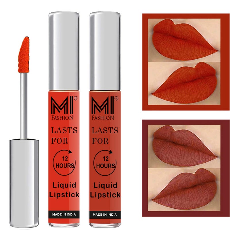 MI FASHION MI FASHION Pure Matte Liquid Lipstick Highly Pigmented Orange Brick Red 100 Non Transfer Perfect For Special Occasions 35ml Pack Of 2  - Image 1