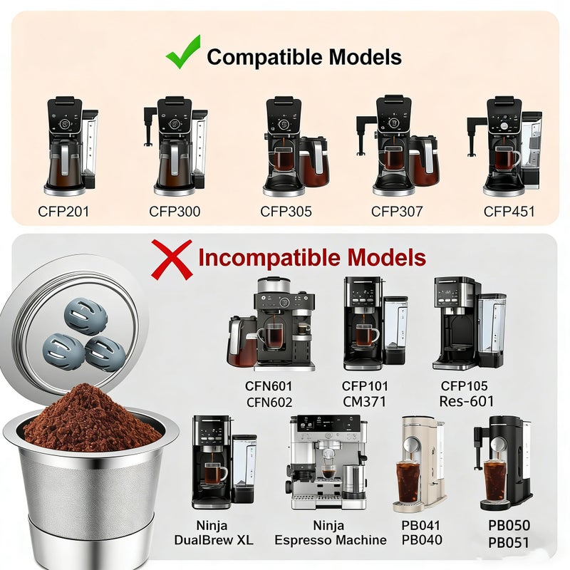 YEOSEN Reusable K Cups Compatible with Ninja Coffee Maker,Stainless Steel 4 Pack Reusable Coffee Pods,Permanent K Cups Coffee Filters Fit for Ninja CFP201 CFP 300 CFP305 CFP307 CFP400 (4Pack) - Image 3