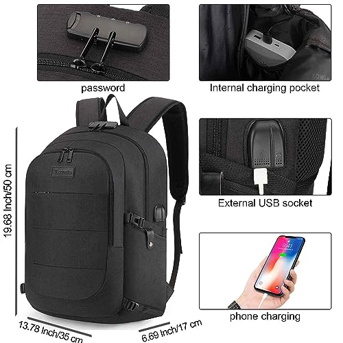 Tzowla Travel Laptop Backpack Water Resistant Anti-Theft Bag with Giant Tumbler Holder Pocket and Lock 17.3 Inch Computer Business Backpacks for Women Men Work College Gift,Casual Daypack(Black) - Image 3