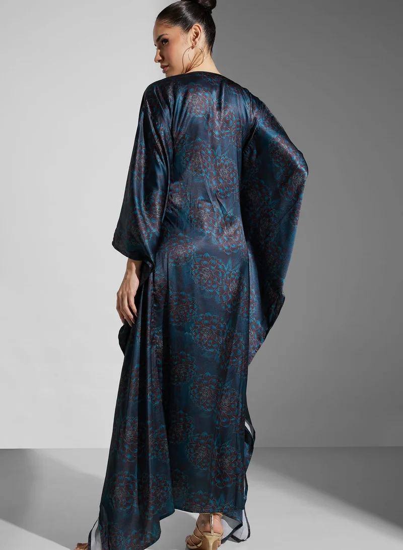 SINOIR Cape Sleeve Floral Print Kaftan