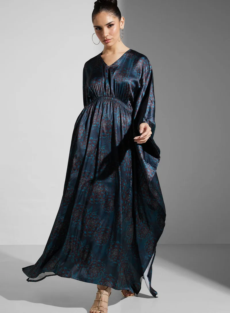 SINOIR Cape Sleeve Floral Print Kaftan