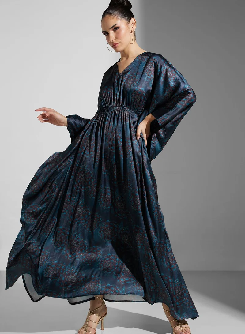 SINOIR Cape Sleeve Floral Print Kaftan