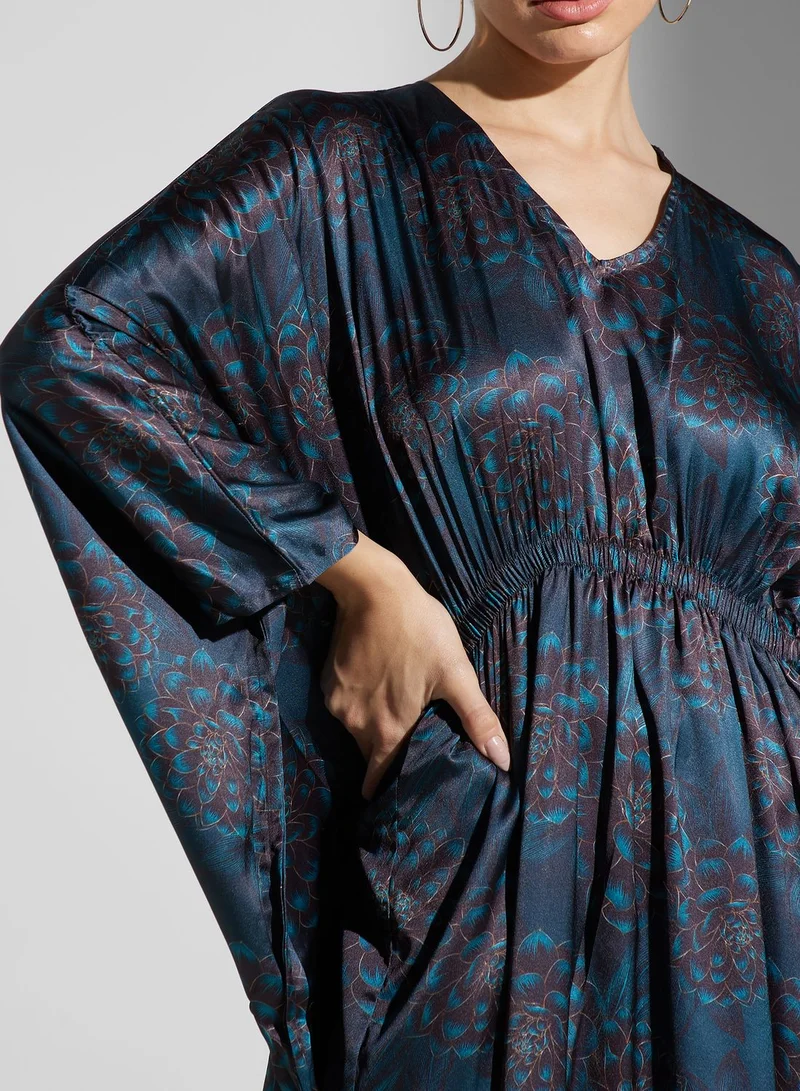 SINOIR Cape Sleeve Floral Print Kaftan