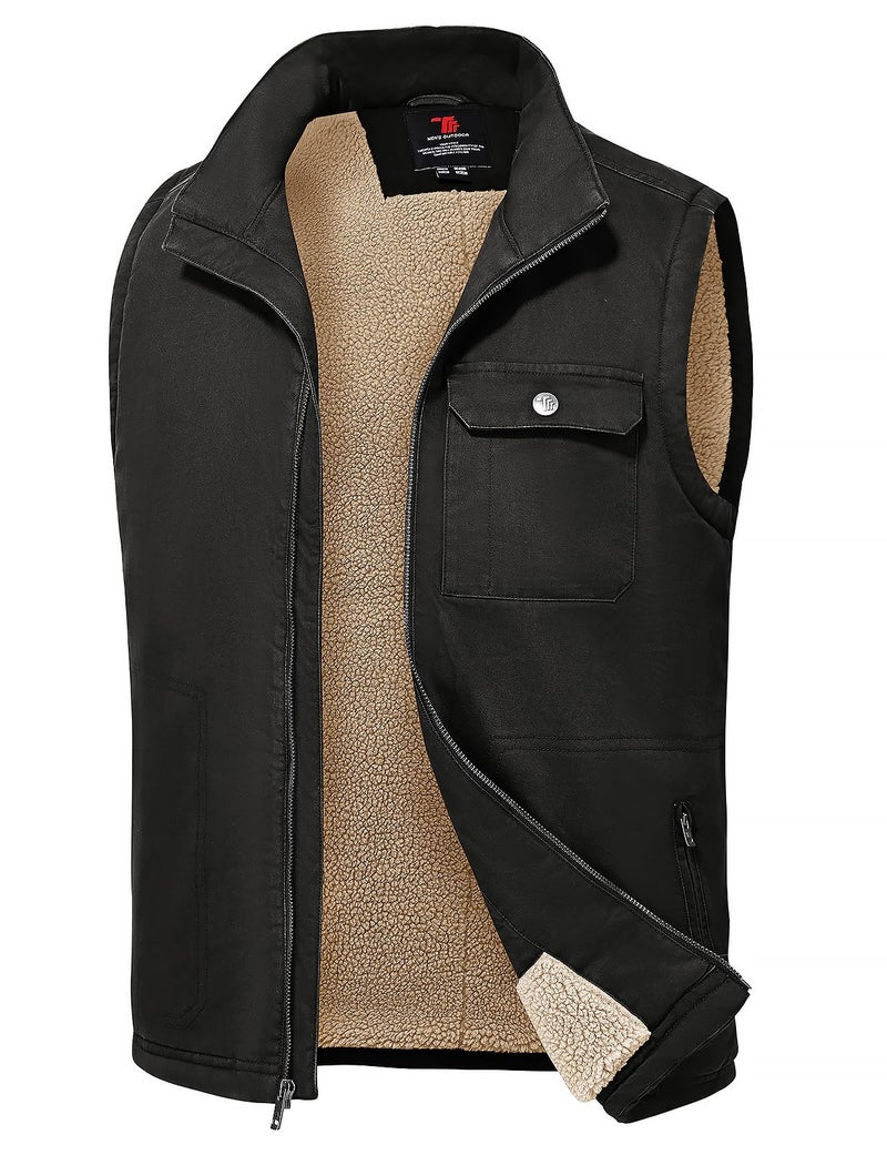 TBMPOY Men's Winter Vest Outerwear Fleece Sherpa-Lined Casual Vests Warm Cotton Jacket With Full Zipper (Dark Grey,XL) - Image 1