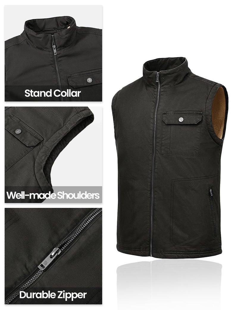 TBMPOY Men's Winter Vest Outerwear Fleece Sherpa-Lined Casual Vests Warm Cotton Jacket With Full Zipper (Dark Grey,XL) - Image 5